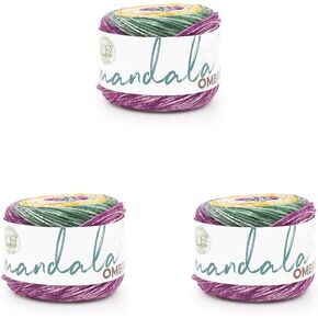 Lion Brand Yarn Mandala Ombré Yarn بألوان نابضة بالحياة ، خيوط ناعمة للكروشيه والحياكة ، عجب ، 3 عبوات