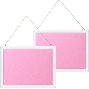 2 Pack Double Sided Cork Board with Linen, 16" x 12" Pink Hanging Wood Framed Bulletin Board Vision Tack Board Picture Display Cork Boards for Walls School Office Decor, 20 Pushpins