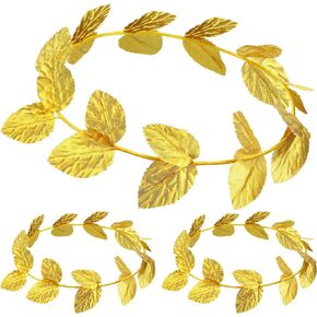 meekoo Roman Laurel, Roman Head Wreath Leaf Crown Headdress Roman Leaf Headband Toga Headwear, Gold (Knitted Fabric, 6 Pieces)