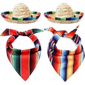 4 PCS Cinco de Mayo Dog Bandana Cinco de Mayo Fiesta Fabric and Straw Sombrero Trailbers Triangle Dog Sombrero Hat for small mediule pets pubies ourdoor colorful serpe mexican dog hift Kids