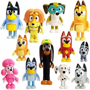 12 PCS Wolfs-Bluey Figures Toys Playset, Wolves-Bluey Action Figurines Family and Friends Set - Cake Toppers 2.5-3 Inch