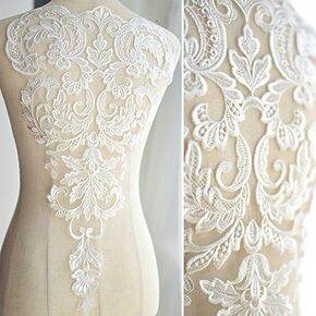 1pcs high-end Lace Fabric Cotton Embroidered Applique DIY High-end Wedding Dress Accessories Handmade(Black)
