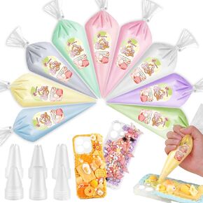Cream Glue, 9PCS Candy Colors 100g Fake Whipped Cream Glue with 6PCS Piping Tip, DIY Phone Case Kit for Decoration Craft for Birthday, Christmas