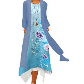Honwenle Women's Linen Dress 2 Piece Outfit Floral Sleeveless Loose Maxi Summer Dresses with Jacket Formal Casual in Saudi Arabia