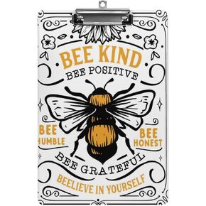 Bee Kind Color Printable, Honey bee Decor, Bee Art, Bumble bee Printable Art, Wood Clipboard Clip Boards Nursing Clipboard with Gold Metal Clip for Kids Students Nurse A4 Size 12.6X 8.7 Inches