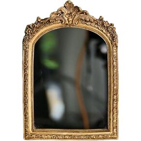 11" x 9.5" Small Gold Vintage Wall Mirror, Antique Gold Resin Baroque Mirror, Decorative Hanging & Tabletop Mirror