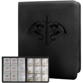 Trading Card Binder 9 pocket,hold 360 cards,Card album book, Football cards,Baseball card,TCG CCG card, compatible card, collector album display storage and exquisite dragon printing (black)