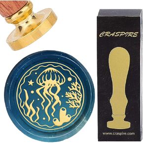 CRASPIRE Jellyfish Wax Seal Stamp Sea Animals Sealing Wax Stamps 25mm Vintage Removable Brass Head with Wooden Handle for Wedding Christmas New Year Party Envelopes Invitations Gift Packin