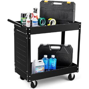 2 Tier Rolling Tool Cart,330 Lbs Metal Heavy Duty Utility Cart On Wheels,2 Shelf Steel Utility Cart, Tool Storage Organizer for Mechanic, Garage, Workshop, Warehouse & Repair Shop