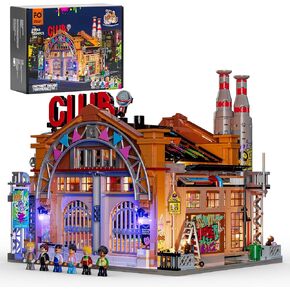 مجموعة Funwhole Factory House of Music Lighting Bricks Set - Street Fusion Music Club City Town Town Accessible Consible Multi -Form Modular مجموعة 2654 أجهزة كمبيوتر للبالغين والمراهقين ومحبي ثقافة الشارع