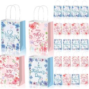 qpout 12 pcs أكياس هدايا يوم الأم ، والأكياس الزهرية السعيد والأزرق ، والأكياس الأزهار ، وأكياس عيد الأم ، تفضل الحقائب للهدايا الصغيرة ، حقيبة الحفلات الورقية مع مقابض