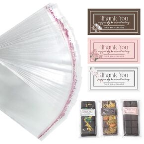 LUXCONE Chocolate Bar Wrappers, 2.5 x 7.1 inch Candy Bar Wrappers, 100pcs Self Adhesive Wax Melt Bags Packaging With 104pcs Stickers