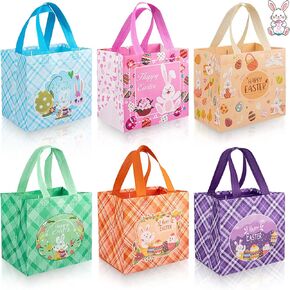 6 PCS Easter Gift Facs - Happy Easter Facs with Handles ، و Easters غير المنسوجة غير المنسوجة تعامل Goodie Goody Candy Tote Bag Bagb Bunny Basket