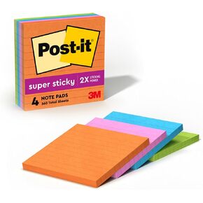 Post-it Super Sticky Notes, 4x4 in, 4 Pads, 2X The Sticking Power, Rio de Janerio Collection, Bright Colors (Orange, Pink, Blue, Green),Recyclable (675-4SSUC)