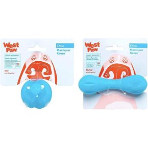 West Paw Zogoflex Jive Ball Dog Toy (2 بوصة ، أكوا) و Zogoflex Hurley Dog Bone Toy (X-Small ، Aqua)-ألعاب الحيوانات الأليفة القابلة للطفرة للمضغات العدوانية ، الصيد ، الجلب