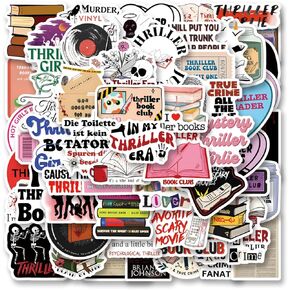 62Pcs Thriller Book Stickers Pack, Cartoon Cute Vinyl Waterproof Decals for Water Bottle,Laptop,Phone,Skateboard,Scrapbooking,Bumper Gifts for Kids Teens Adults Fans for Party Supply