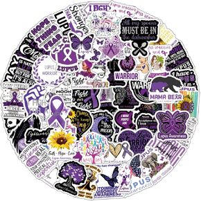 61pcs Lupus Awareness Products Stickers, Purple Small Fresh Ribbon Stickers, for Children, Girls, Boys, Teenagers, Adult Water Bottles, laptops, suitcases, Birthday Party Supplies, Party Sticker