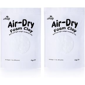 Air White Air Foam Foam Clay Back - Squishy ، طين ناعم للوحل ، Cosplay ، النمذجة ، المصبوب ، النحت ، مشاريع الفنون والحرف - الطين الحرفي بدون خبز في حقيبة Standup zip - حزمة 2 (1.1 رطل لكل منهما)
