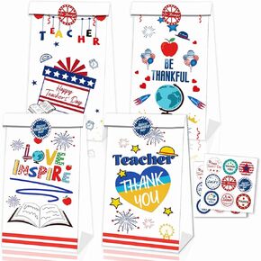 12 Pieces Teacher Appreciation Gift Bags Thank You Teachers Paper Treat Bags Teacher Appreciation Week Party Bags with Stickers Teacher Goodie Bags for Teachers Day Party Supplies