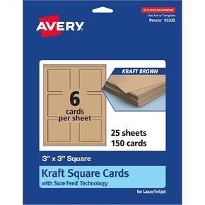 Avery Printable Square Cards with Sure Feed Technology, 3" x 3", Kraft Brown Cardstock, Print-to-the-Edge, Laser/Inkjet, 60 Total, Great for Business Cards and Thank You Cards