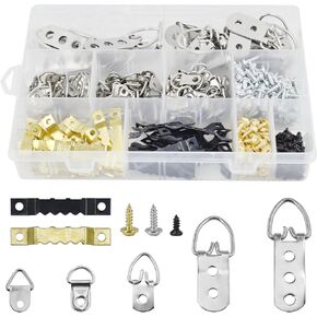 450pcs Picture Hangers, 5size D-Ring and Sawtooth Hangers Heavy Duty Assorted Kits with Screws for Picture Frame, Canvas Painting, Clock, Artwork Clipboard Hanging Wall Mounting