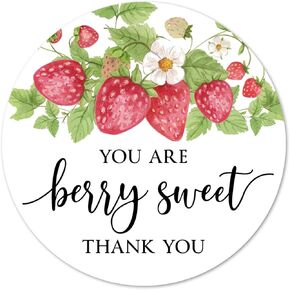 Strawberry شكرًا لك ملصقات ، 2 بوصة حلو للاستحمام طفل عيد ميلاد لصالح الملصقات 40 حزمة