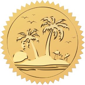 CRASPIRE COCONUT PALL TREE GOLD FOIL ملصقات مزخرفة شاطئ 2 "مظاريف لاصقة ذاتية الأختام مستديرة لشهادات جائزة دعوة الزفاف الدبلومات الدبلومات
