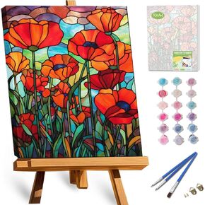 طلاء ToCare Paint by Numbers للبالغين والأطفال الذين تتراوح أعمارهم بين 8-12 من الخشخاش الحمراء ، 12 × 16 بوصة ملون الطلاء بواسطة أرقام أرقام للبالغين مؤطرًا للمبتدئين البالغين (بدون easel)