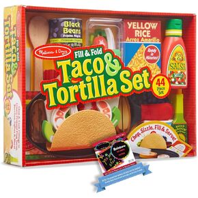 Melissa & Doug Fill & Fold T A C O T O R T I L L A: PLAY FOOD SET BUNDLE مع 1 موضوع متوافق مع M&D SCRATCH PAD (09370)