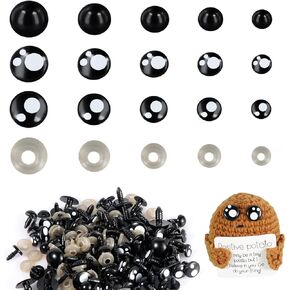 600pcs عيون أمان لـ Amigurumi ، 0.3-0.6 بوصة من البلاستيك الكروشيه العيون العيون الكروشيه السوداء مع عيون غسالات والأنف للحياك
