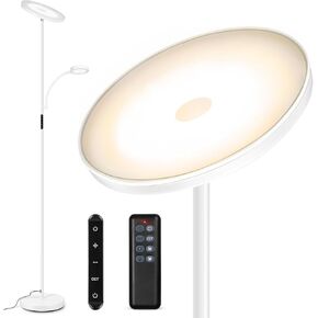 OUTON LED Floor Lamp, 27W/2400LM Modern Torchiere & 7W/ 400LM Reading Lamp, Bright Dimmable Standing Tall Lamp with 4 Color Temperature, Remote Touch Control for Living Room Bedroom Office, White