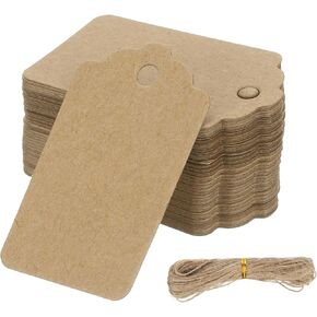 Patikil 100 PCS علامات هدية فارغة مع سلسلة ، 2x1.2 بوصة كرافت الورق علامات الهدايا العلامات علامات مستطيلة الموجة مع ثقوب لحفل عطلات حفل الزفاف.