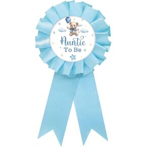 Baby Bear Auntie to Be Tinplate Badge Pin, Cute Bear Best Aunt Ever Pin, Gender Reveal Button for Women, Blue Rosette Aunt to Be Award Ribbon, Bear Themed Baby Shower Party Favors