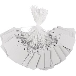 100 Pcs White Price Tags With String for Jewelry, Pricing, Small Gifts, Hanging, Mini Display for Clothing, Retail (100)