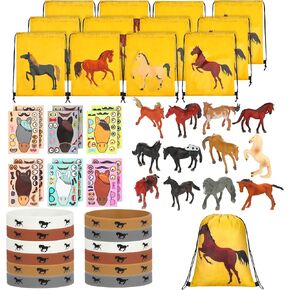 Lenwen 48 PCS Horse Party Party Favors Horse تحت عنوان حفلات عيد ميلاد Supplies 12 PCS Horse Party Party Rubber Bracelets 12 PCS Horse Party Party 12 PCS اجعل ملصقات الخيول الخاصة بك 12 PCS مصغرة الخيول