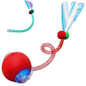 Speedy Tail Ball Toy 3.0 with 3 Play Modes, Bonus Tail, Safe Silicone Surface, Powerful Motor Moving Ball, Interactive Auto Toy for Indoor Bored Kitten & Adult Cats, USB Rechargeable (Red)