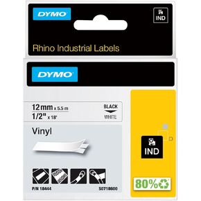 Dymo 18444 Rhino Dertic Vinyl Industrial Tape ، 1/2 بوصة × 18 قدمًا ، طباعة بيضاء/أسود