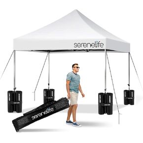 SereneLife 10x30 Pop Up Commercial Tent: Waterproof, Heavy Duty, Portable with Wheels, Sandbags, Stakes & Ropes for Events, Festivals, and Gatherings, SLPOP1030