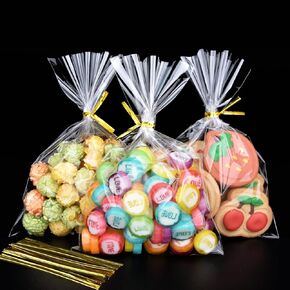 Zgorendz 220 PCS أكياس Cellophane واضحة مع علاقات الذهب تويست ، 4.5 × 7 بوصات حقائب هدايا جيدة من أجل الحفلات ، الحلوى ، ملفات تعريف الارتباط ، الوجبات الخفيفة
