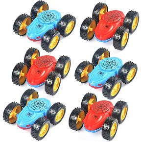 Tuko 6Packs Spider Double Sided Stunt Cars Toys Friction Powered Truck Toy for Kids Boys Girls Gifts 3+ Years Old, M1811