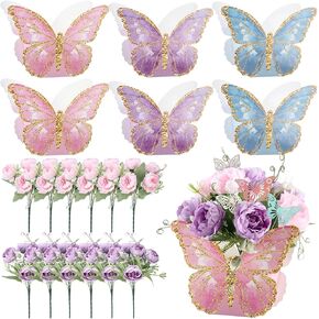 6 Sets Butterfly Party Decorations Princess Flower Boxes Butterfly Centerpieces for Table Decorations Baby Shower Birthday Tea Party Decor Supplies Butterfly Themed Wedding Party Favors