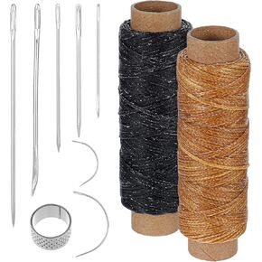 Tyqour 8 Pcs Leather Sewing Needles with Waxed Thread 50M, Needle and Thread for Weave, Heavy Duty Sewing Kit for Leather Repair, Upholstery, Canvas, Bags, Sofa, Furniture, DIY Craft Projects