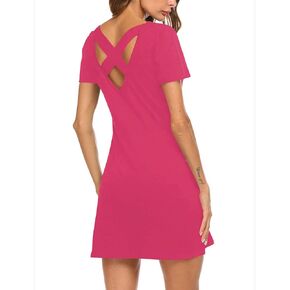 Feager Women's Casual Striped Criss Cross Short Sleeve T Shirt Dress