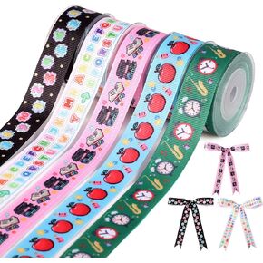 5 رولز مرة أخرى إلى شريط المدرسة ، 25 ياردة تحت عنوان الشريط الزخرفي الشريط الشريط Grosgrain الشريط Grosgrain ل DIY التفاف النسيج صياغة أقواس الشعر (0.87 بوصة عرض)