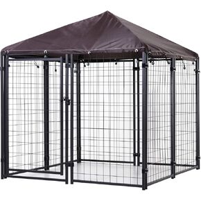 Pawhut 4.6 'x 4.6' × 5 'بيت الكلب في الهواء الطلق ، و pet in pet play ، وصلب سلك ملحوم بالماء والمظلة المقاومة للأشعة فوق البنفسجية ، والأسود