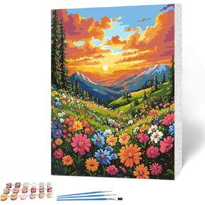 Maxbye Flower Paint by Numbers kit for البالغين المبتدئين ، حقل الزهور البرية للطلاء البالغين بواسطة مجموعات الأرقام على القماش ، طلاء البالغين بأرقام عدد مجموعات الطلاء بالزيت DIY للهدية ديكور الجدار المنزلي 12x16in