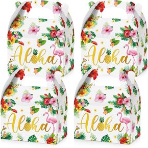 Glenmal 24 PCS Hawaiian Aloha Party Boxes Tiki Luau Treats Goodie Candy Boxes مع مقابض - مستلزمات الحفلات الصيفية الاستوائية (Aloha)