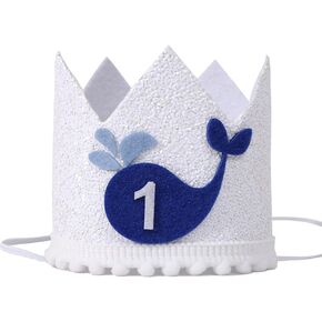 Youame Whale 1st Birthday Crown - Ocean تحت عنوان Ocean 1st Birthday Party Decoritions ، Whale Blue Whale Hatil First Hate ، The Big One Whale Birthday Crown ، Boys Girls Ocean Animals Decor