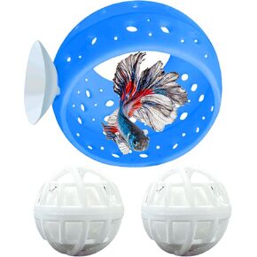 بقعة Betta Hideout بقعة مع كرة مرشح 2pcs ، نفق Betta الحوض وكرات النترات ، ديكور نفق الروبيان كهف أكواريوم ، زخارف خزان السمك للروبيان المائي الصغير (الأزرق)