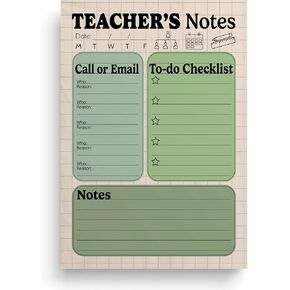 Designer Teacher To-Do Notepad, 6 x 8 Inches, 50 Sheets, Teacher Appreciation Gift, Teacher's Notebook with Checklist for School, Elementary School, Middle School, High School (Green)